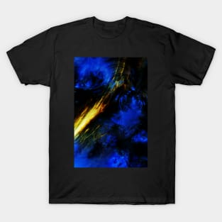 Shooting Star in the Night Sky Abstract Blue and Black Artwork T-Shirt